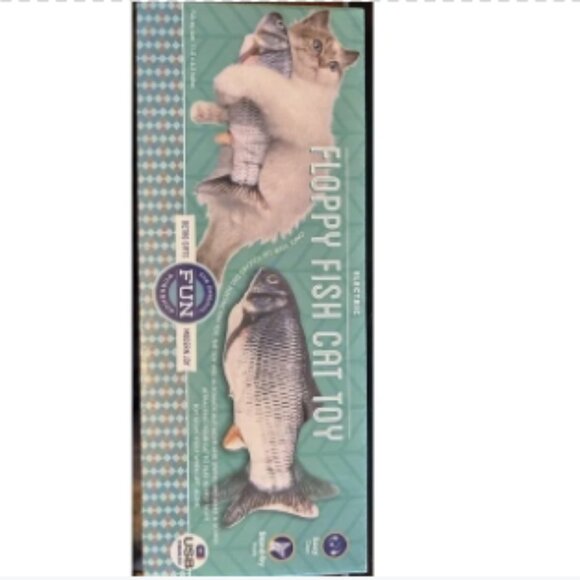 electric floppy fish cat toy, paw print towel, and a cute bandana - Picture 2 of 3